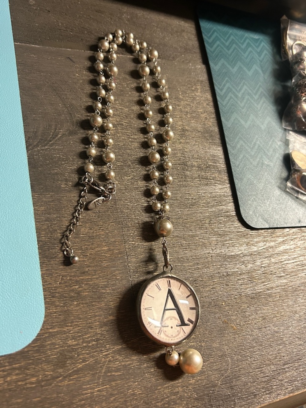 Jewel Kade GreyPearl Beaded Necklace with Reversible Monogram A Pendant